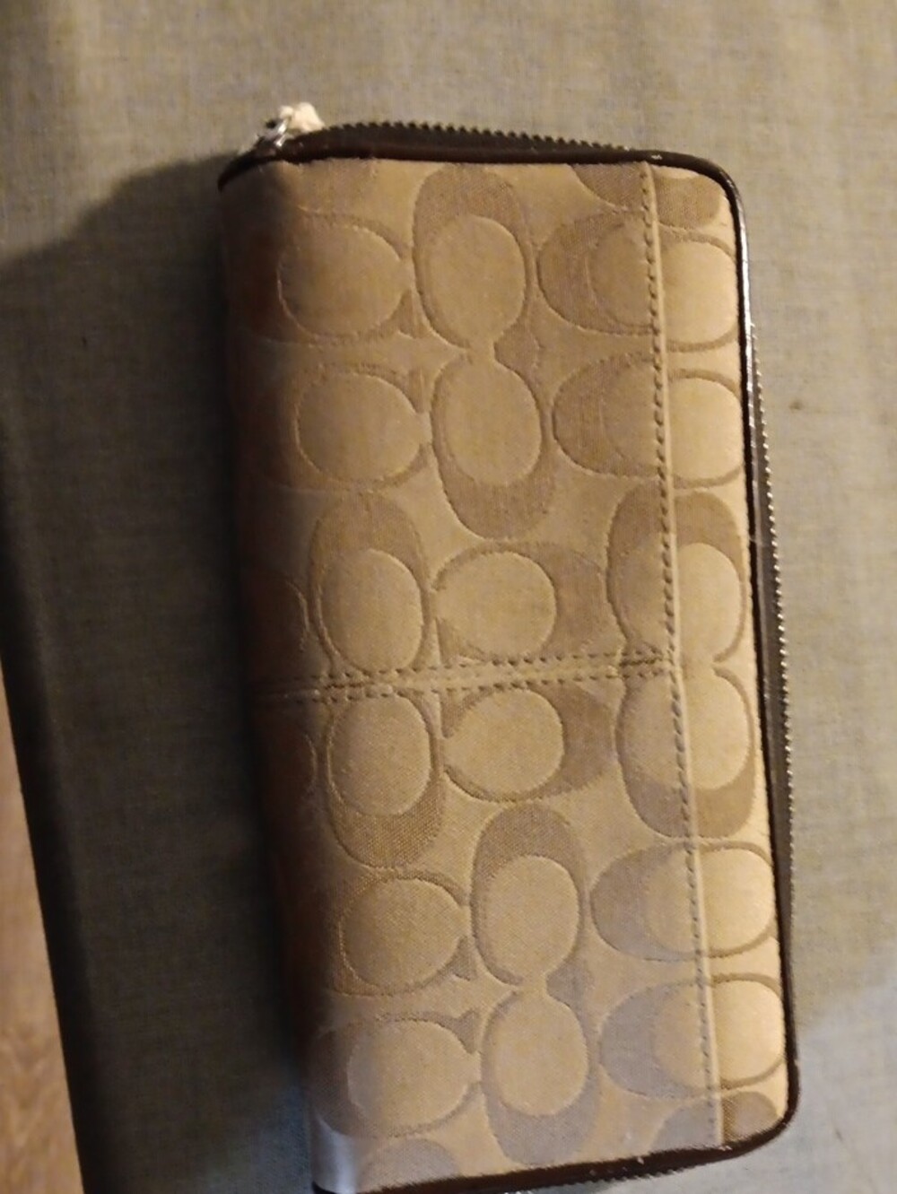 Coach Signature Canvas Zip-Around Wallet in Tan and Brown - Picture 4 of 7